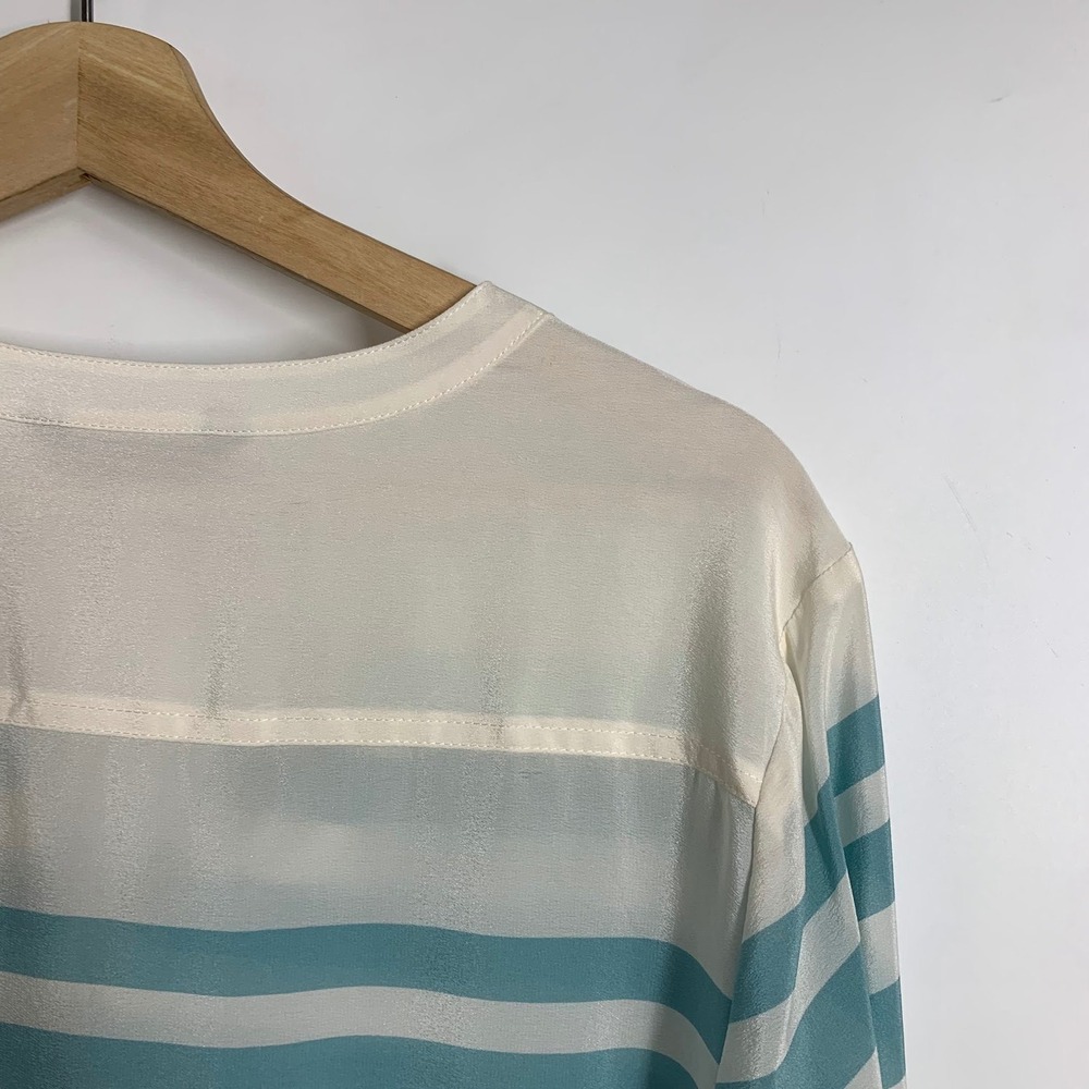 Tommy Bahama 100% Silk Striped V Neck Roll Tab Sleeve Tunic Top Women Size S - Picture 7 of 15